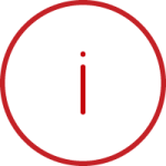 Information icon in red comprised of a circle containing the letter I