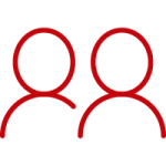 Icon in red of the outlines of two people consulting