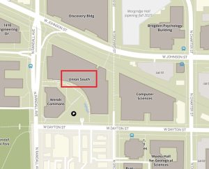 Map of Union South located between W. Johnson St. and W. Dayton St. on N Randall Ave. 