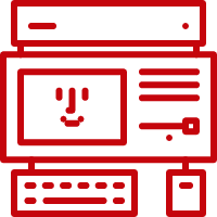 An icon of a retro computer model.
