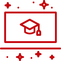 An icon of a laptop with a graduation cap on screen.