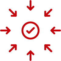 A check mark with incoming arrows pointed to the center.