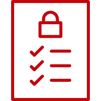 An icon of a checklist with a security lock on it.