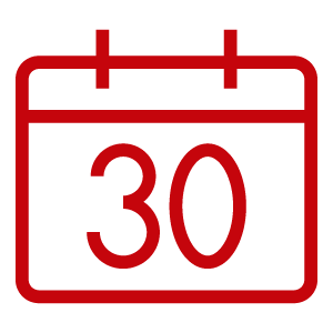 An icon of a calendar with the number 30.