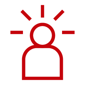An icon of a person with lines radiating from their head. 
