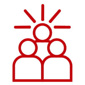 An icon of a group of 3 people. Lines radiate from their head.