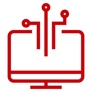 An icon of a computer screen with circuit lines.